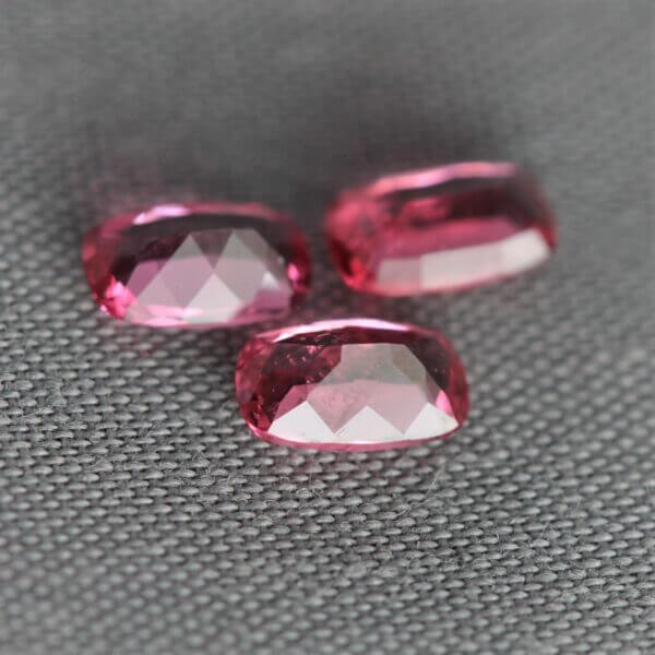 Pink Spinel, 5x3mm antique cushion cut matched set, back view.